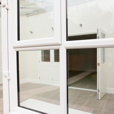 White casement window